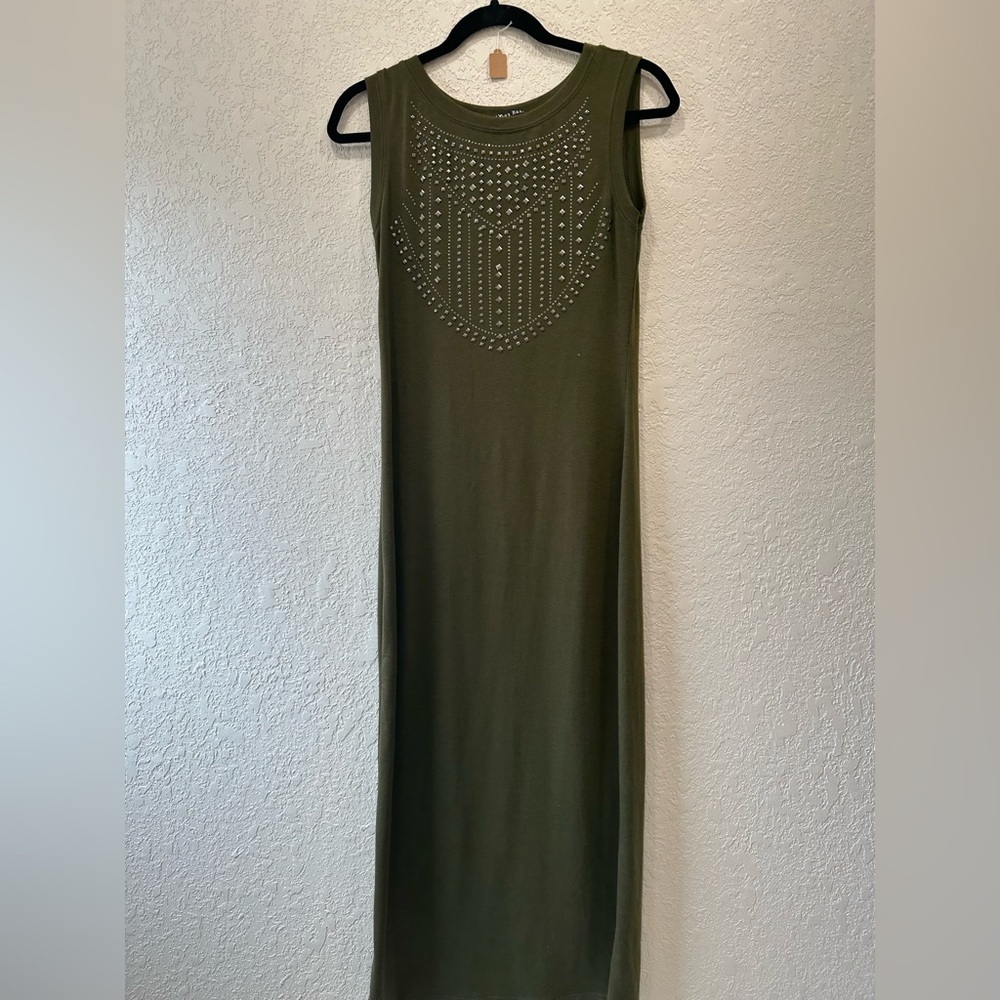 Sweet Rain size small olive green sleeveless studded maxi dress